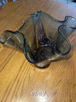 Vintage Large Purple Hand Blown Murano Style Handkerchief vase