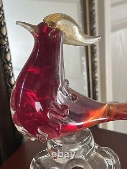 Vintage Large hand blown Murano Venetian glass figure Red Bird Decanter Italy