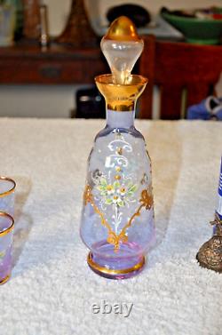 Vintage Lavender Murano Hand Blown Decanter 6 Glasses Venetian Glass Set- Rare