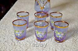 Vintage Lavender Murano Hand Blown Decanter 6 Glasses Venetian Glass Set- Rare