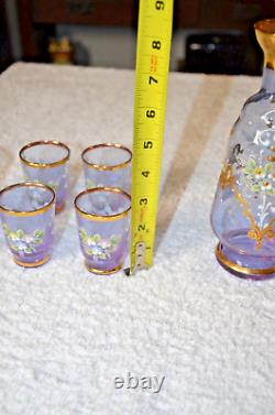 Vintage Lavender Murano Hand Blown Decanter 6 Glasses Venetian Glass Set- Rare