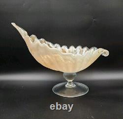 Vintage Lavorazione Arte Murano Bowl Shell Hand Blown Pedestal Cream Iridescent