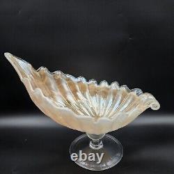 Vintage Lavorazione Arte Murano Bowl Shell Hand Blown Pedestal Cream Iridescent