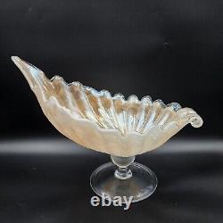 Vintage Lavorazione Arte Murano Bowl Shell Hand Blown Pedestal Cream Iridescent