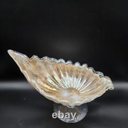 Vintage Lavorazione Arte Murano Bowl Shell Hand Blown Pedestal Cream Iridescent