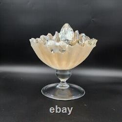 Vintage Lavorazione Arte Murano Bowl Shell Hand Blown Pedestal Cream Iridescent