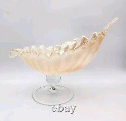 Vintage Lavorazione Arte Murano Bowl Shell Hand Blown Pedestal Cream Iridescent