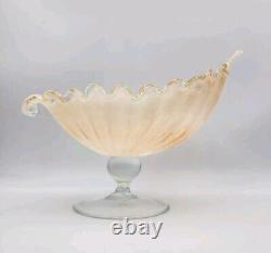 Vintage Lavorazione Arte Murano Bowl Shell Hand Blown Pedestal Cream Iridescent