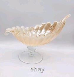 Vintage Lavorazione Arte Murano Bowl Shell Hand Blown Pedestal Cream Iridescent