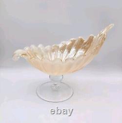 Vintage Lavorazione Arte Murano Bowl Shell Hand Blown Pedestal Cream Iridescent