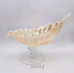 Vintage Lavorazione Arte Murano Bowl Shell Hand Blown Pedestal Cream Iridescent