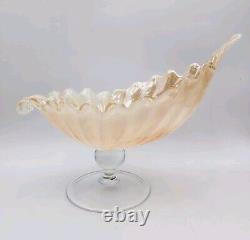 Vintage Lavorazione Arte Murano Bowl Shell Hand Blown Pedestal Cream Iridescent