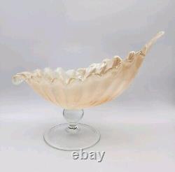 Vintage Lavorazione Arte Murano Bowl Shell Hand Blown Pedestal Cream Iridescent