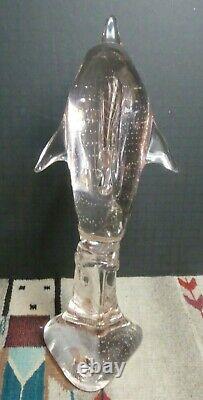 Vintage Licio Zanetti Murano Pink Hand Blown Glass Controlled Bubble Dolphin