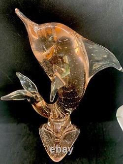 Vintage Licio Zanetti Murano Style Art Glass Dolphin Peach Bullicante 14
