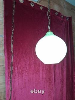 Vintage MCM Hand Blown Lime Murano Style Green Spatter Glass Swag Lamp Rewired