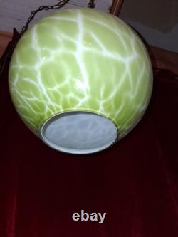 Vintage MCM Hand Blown Lime Murano Style Green Spatter Glass Swag Lamp Rewired