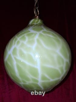 Vintage MCM Hand Blown Lime Murano Style Green Spatter Glass Swag Lamp Rewired
