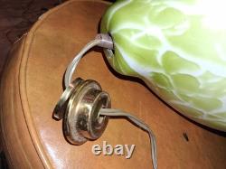 Vintage MCM Hand Blown Lime Murano Style Green Spatter Glass Swag Lamp Rewired