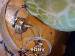 Vintage MCM Hand Blown Lime Murano Style Green Spatter Glass Swag Lamp Rewired