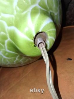 Vintage MCM Hand Blown Lime Murano Style Green Spatter Glass Swag Lamp Rewired