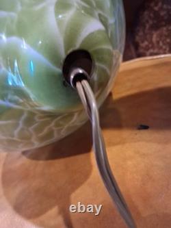 Vintage MCM Hand Blown Lime Murano Style Green Spatter Glass Swag Lamp Rewired