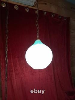 Vintage MCM Hand Blown Lime Murano Style Green Spatter Glass Swag Lamp Rewired