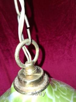 Vintage MCM Hand Blown Lime Murano Style Green Spatter Glass Swag Lamp Rewired
