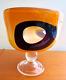 Vintage MCM Hand Blown Murano Abstract Amber Footed Heavy Glass Window Bowl- EUC
