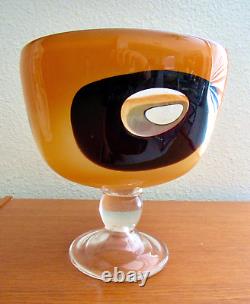 Vintage MCM Hand Blown Murano Abstract Amber Footed Heavy Glass Window Bowl- EUC