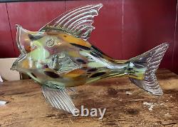 Vintage MCM Hand Blown Murano Art Glass Fish Sculpture Large Multi-Colored