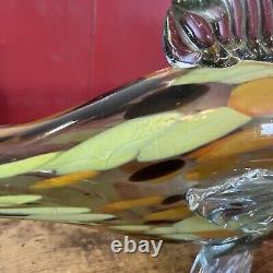 Vintage MCM Hand Blown Murano Art Glass Fish Sculpture Large Multi-Colored