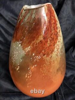 Vintage MCM Hand Blown Murano Art Glass Mottled Vase 14 10Lbs