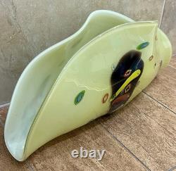 Vintage MCM Hand-Blown Murano Millefiori Sommerso Art Glass Fan Bowl\Centerpiece