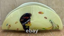 Vintage MCM Hand-Blown Murano Millefiori Sommerso Art Glass Fan Bowl\Centerpiece