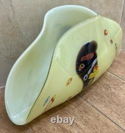Vintage MCM Hand-Blown Murano Millefiori Sommerso Art Glass Fan Bowl\Centerpiece