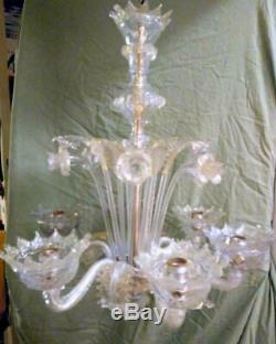 Vintage MCM Italian Venetian Murano Art Glass Chandelier Lamp Italy Light 6 Arms