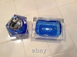 Vintage MCM Mandruzzato Murano Glass Ashtray and Lighter Cobalt Clear Excellent