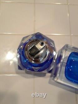 Vintage MCM Mandruzzato Murano Glass Ashtray and Lighter Cobalt Clear Excellent