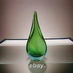 Vintage MCM Murano Art Glass Tear Drop Sculpture Green & Blue Hand Blown