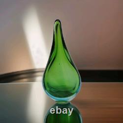 Vintage MCM Murano Art Glass Tear Drop Sculpture Green & Blue Hand Blown