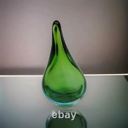 Vintage MCM Murano Art Glass Tear Drop Sculpture Green & Blue Hand Blown