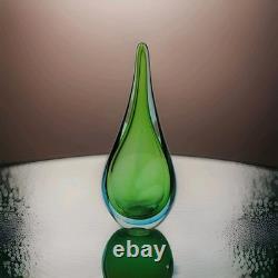 Vintage MCM Murano Art Glass Tear Drop Sculpture Green & Blue Hand Blown