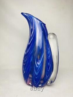 Vintage MCM Murano Blue Pink Swirled Hand Blown Pitcher Vase