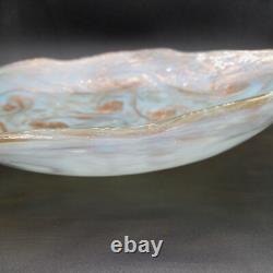 Vintage MCM Murano Glass Bowl Light Blue withGold Swirls 16.5