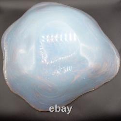 Vintage MCM Murano Glass Bowl Light Blue withGold Swirls 16.5