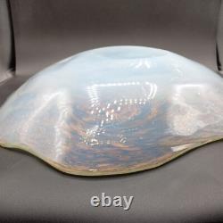 Vintage MCM Murano Glass Bowl Light Blue withGold Swirls 16.5