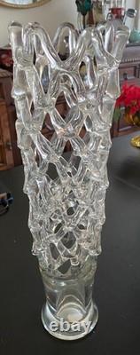 Vintage MCM Murano Lattice Woven Art Glass vase Made in Italy Hand-Blown 20