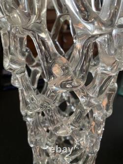 Vintage MCM Murano Lattice Woven Art Glass vase Made in Italy Hand-Blown 20