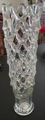 Vintage MCM Murano Lattice Woven Art Glass vase Made in Italy Hand-Blown 20